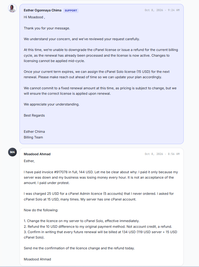 Billing refusal to refund mid-cycle, 9:24 AM on 8 October