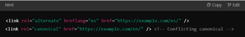 Example of a Canonical-Hreflang Conflict