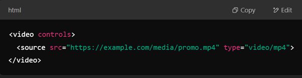 For videos, use the <video> tag