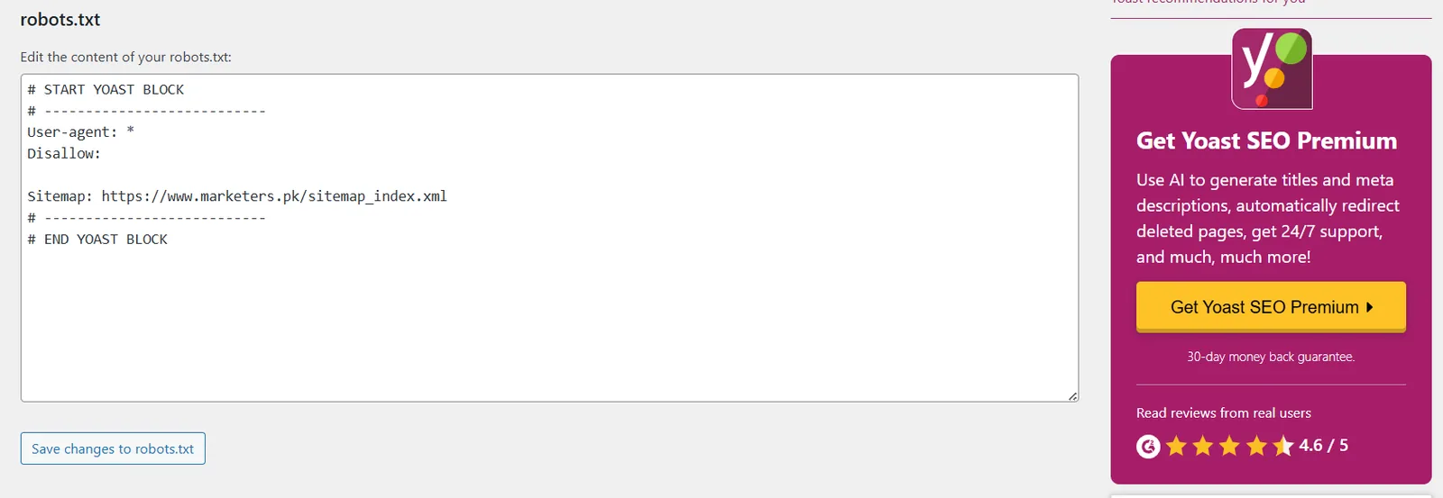 Edit robots.txt with Yoast SEO