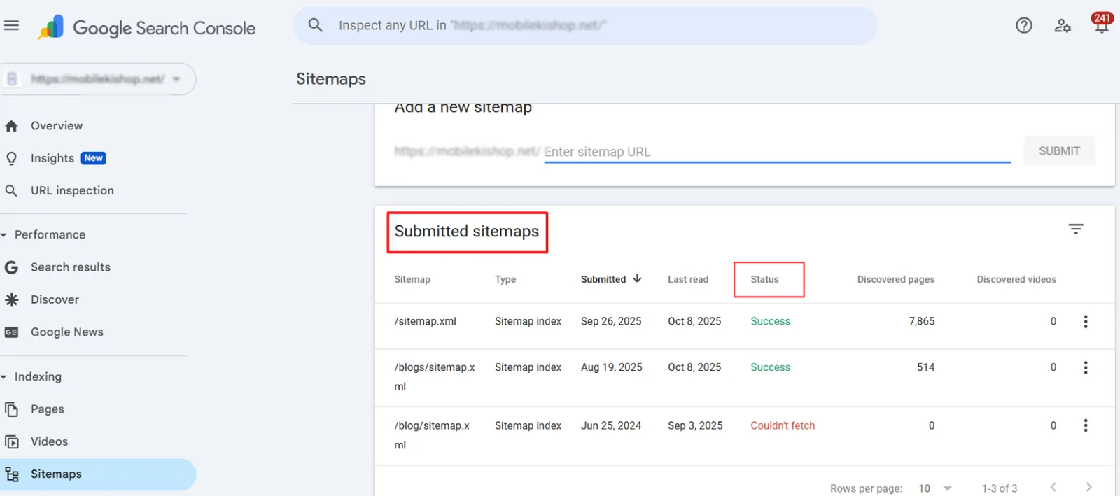 Check Sitemap Status