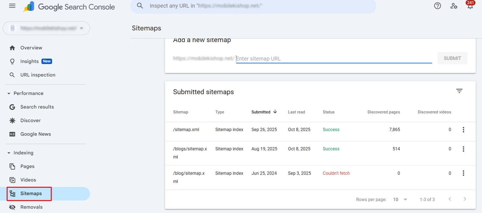 Go to the Sitemaps Section